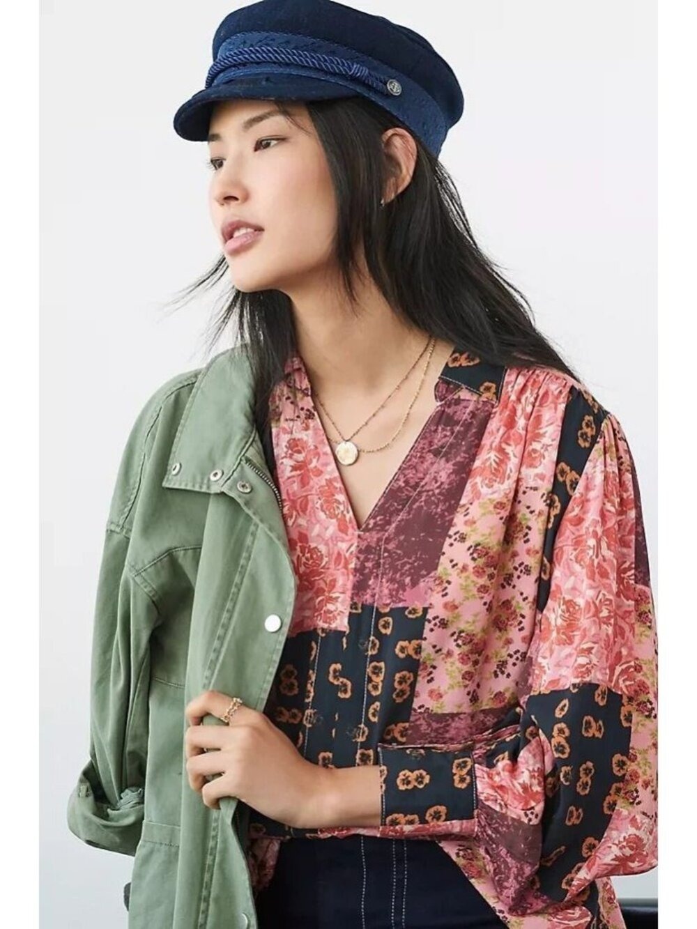 Anthropologie Porridge Ivonne Patchwork v-neck floral top Blouse Small